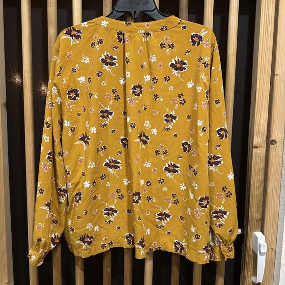 Gap Blouse Womens 2XL Yellow Purple Floral Long Sleeve Rayon Pullover Top V Neck - Picture 2 of 8